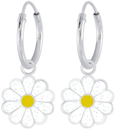 Joy|S - Zilveren madeliefje bloem bedel oorbellen - oorringen - glitter wit