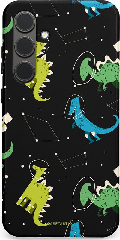 Casetastic hoesje geschikt voor Samsung Galaxy S24 Plus - Dubbellaagse bescherming - Dino in de sterren - Fashion Case - Zwart Groen