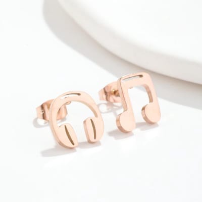 Gading® dames RVS oorknoppen met headphone-11mm-rosegouden
