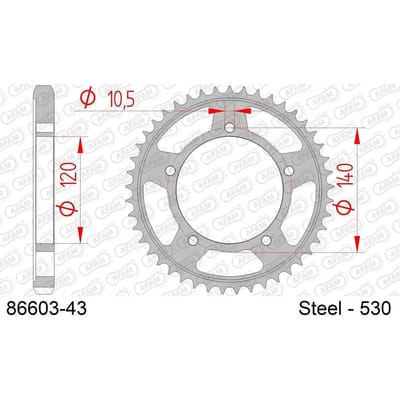 Stalen motortandwiel achteraan Afam 530 43 dents