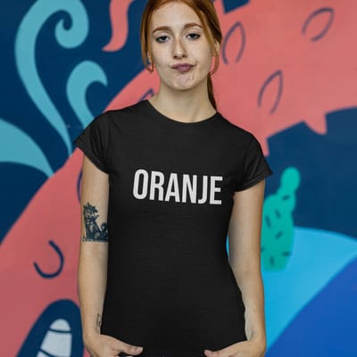 Zwart Koningsdag WK & EK T-shirt - MAAT XS - Dames Pasvorm - Tekst Oranje