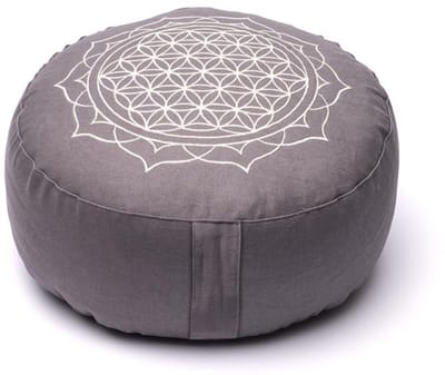 Meditatiekussen Bloem des levens mandala grijs biokatoen (OCS)