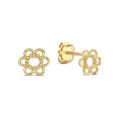 New Bling - 9NBG-0859 - 14K geelgouden Oorknoppen – Open Bloem – Dames Oorbellen