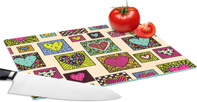 Glazen Snijplank - 28x20 - Bohemian - Hartjes - Doodle - Patronen - Snijplanken Glas