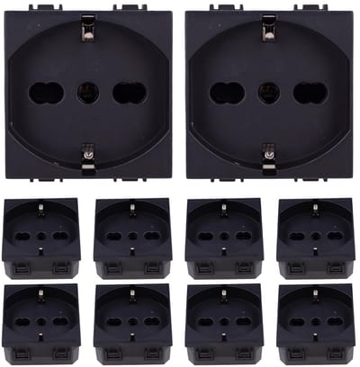 Schuko stopcontact 2P+T 16A zwart, compatibel met Bticino en Vimar - set van 10