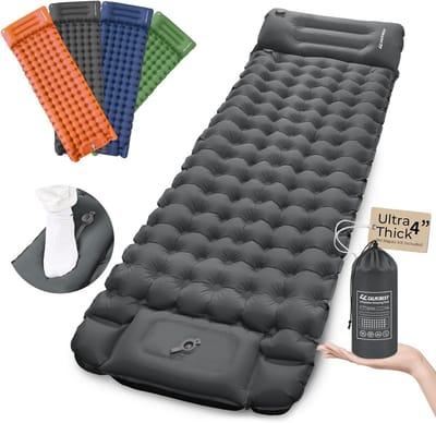 Luxe Opblaasbare Slaapmat (10 cm Dik) met Ingebouwde Voetpomp en Verstelbaar Kussen | Waterdicht Kampeermatras