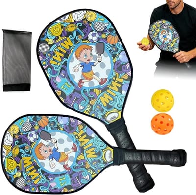 Padel Rackets Set - Balsport Rackets - Dagelijkse Oefening - Antislip Handgreep - 2 Rackets 2 Ballen - Natuurlijk Hout