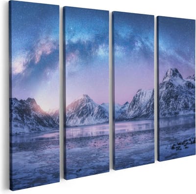Artaza Canvas Schilderij Vierluik Melkweg Bij De Besneeuwde bergen - 80x60 - Foto Op Canvas - Canvas Print