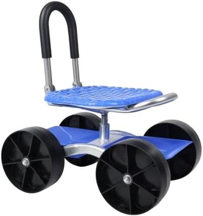 Tuinwagen met Wielen - Werkstoel Tuin - Tuinieren Gemakkelijk Maken - Verstelbare Rugleuning - Vijfstanden - Blauw