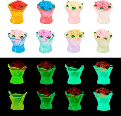 FASHEWELRY 8 Stks Lichtgevende Hars Rose Ornamenten Beeldjes Bloem Boeket Glow in the Dark voor Tuin Micro Landschap Outdoor Decoratie Woonaccessoires