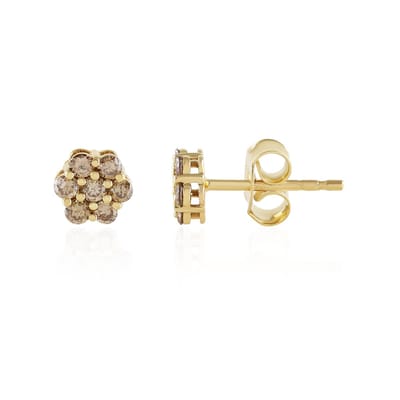 Cavill - Zilveren Oorbellen 925 Sterling Zilver Verguld - 14x I2 Champagne Diamanten Ronde Briljant 0,378 ct - Handgemaakte Oorknopjes - Luxe Sieraden