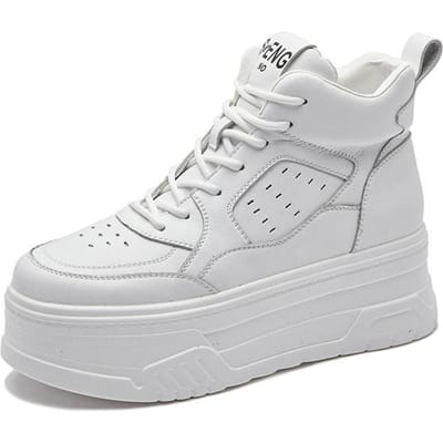 Dames High-top Witte Schoenen Nieuwe Velvet Leer Casual Schoenen Dikke zool Verhoogde Sport Platform Schoenen 36 white