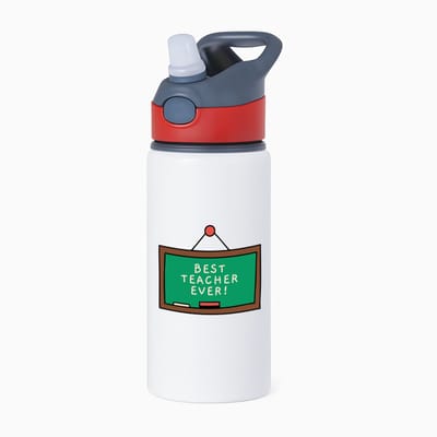 Hacebo® - best teacher ever waterfles met rietje rood - Docent - meesters of juffen - leraren - verjaardag - afscheidscadeau - geschenk - kado - water fles - 650ML