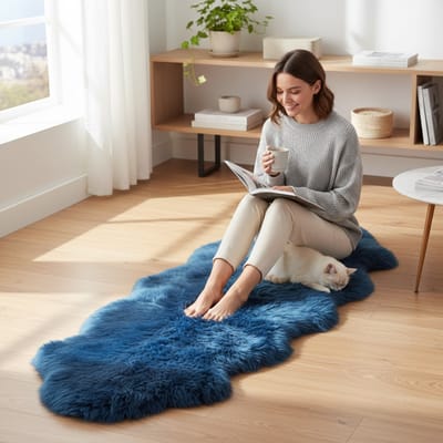 Echte schapenvacht diamantblauw Dubbele Natuurlijke Pluizige Zijdezachte Echte Wollen Tapijt