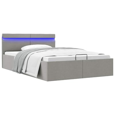 vidaXL - Bedframe - met - opbergruimte - en - LED - stof - lichtgrijs - 120x200 - cm