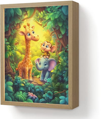 Nachtlampje 30x40 cm - Kinder lamp - Dieren - Jungle - Giraf - Olifant - Aapje - Tafellamp kinderkamer draadloos - Slaapkamer lampje - Bedlamp kinderen - Kinderlampje - Wandlamp babykamer - Nachtlampjes