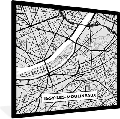 Fotolijst incl. Poster - Kaart - Stadskaart - Frankrijk - Issy-Les-Moulineaux - Plattegrond - 40x40 cm - Posterlijst