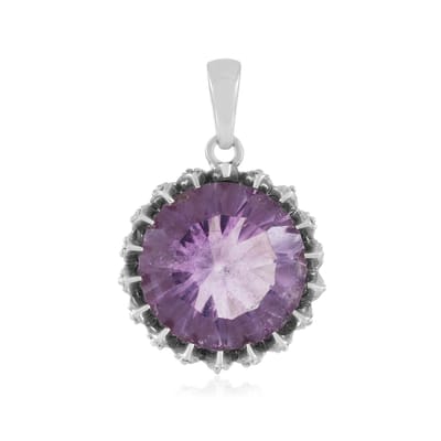 Cavill - Zilveren Hanger - 925 Sterling Zilver Geplatineerd - Paarse Fluoriet 6,3 ct Rond - 17 Zirkonen 0,36 ct - Luxe Edelsteen Sieraad