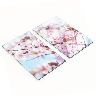 Set van twee decoratieve glazen snijplanken met kersenbloesemmotief, 2x30x52 cm