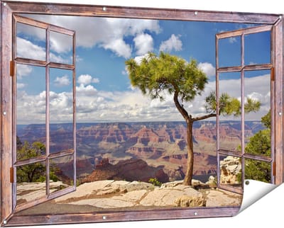 Gards Tuinposter Doorkijk Grand Canyon met Boom - 150x100 cm - Tuindoek - Tuindecoratie - Wanddecoratie buiten - Tuinschilderij