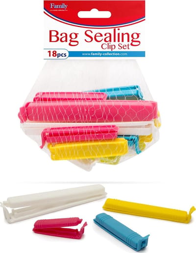 Family Pound - Zaksluiters / Vershoudclips - Sluitclips voor zakken - 3 kleuren - Set van 18 stuks - 3 verschillende groottes