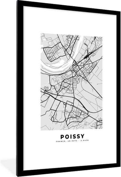 Fotolijst incl. Poster - Plattegrond - Kaart - Stadskaart - Frankrijk - Poissy - 80x120 cm - Posterlijst