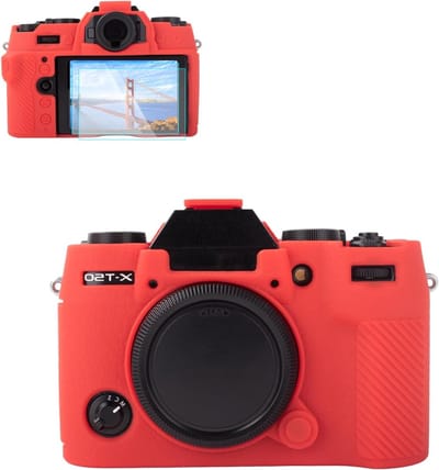 Matte Siliconen Hoes voor Fujifilm X-T50 - Lichtgewicht Bescherming, Inclusief 2 Schermbeschermers en Camera Accessoires in Rood