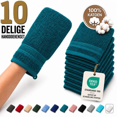 Komfortec Set van 10 Washandjes - 16x21 cm - 100% Zachte Katoen - Badstof - Sneldrogend, Petroleumblauw