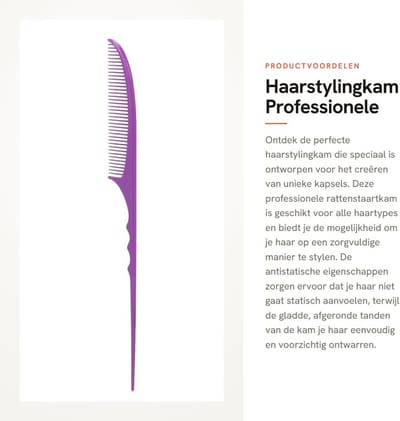 Dailygoods- Rattenstaarthaarkam Professioneel - Haarstylingkam - Antistatische Kam - Ergonomisch Handvat - Geschikt voor Alle Haartypes - Glad en Afgerond - Haarkam
