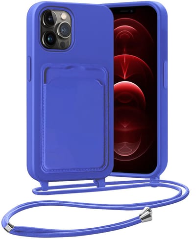 Hoesje Geschikt voor iPhone 13 Pro Hoesje Met Telefoonketting Pasjeshouder Case Koord - Hoesje Geschikt voor iPhone 13 Pro Hoes Met Kaarthouder - Felblauw