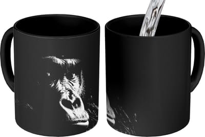 Magische Mok - Foto op Warmte Mokken - Koffiemok - Gorilla - Aap - Zwart - Wit - Portret - Magic Mok - Beker - 350 ML - Theemok