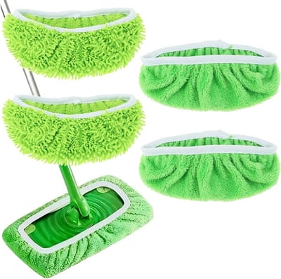 Herbruikbare Microfiber Mop Pads - 4 Stuks, Geschikt voor Swiffer Sweeper Mop, 2 Coral Fleece & 2 Chenille, Wasbare Vloerdoeken voor Harde Vloeren en Efficiënte Reiniging