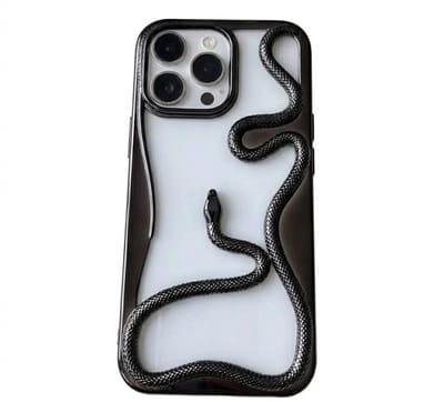 Zwart slang design telefoon hoesje geschikt voor iphone 14 pro max dames en heren met 3D reliëf slang detail, zachte TPU backcover met electroplating rand en effen kleur afwerking