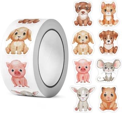 500 Stickers Op Rol - 2.5cm - Knuffeldieren Los - Beloningsstickers - Stickers Kinderen - Sluitsticker - Sluitzegel - 25mm