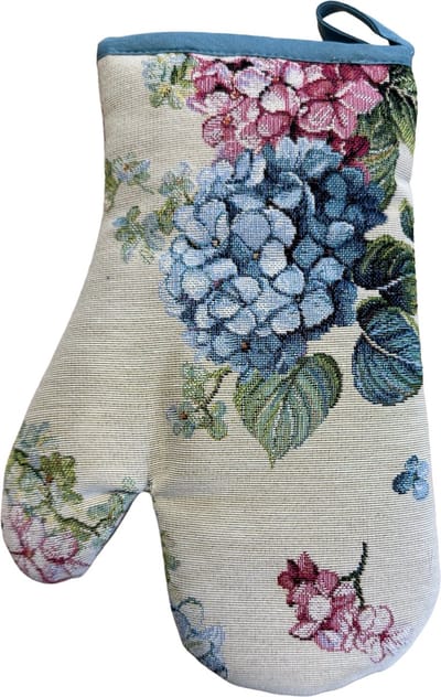 Pannenwant - luxe gobelinstof - Ciano - Hortensia - Roze en Blauwe bloemen