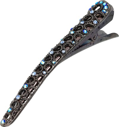 Haarsoires Haarspeld Duckklem 13cm – Opengewerkt met Steentjes – Zwart Blauw - Sterke Haarclip voor Styling & Dagelijks Gebruik - Hair Clip - Decoratieve Haaraccessoire