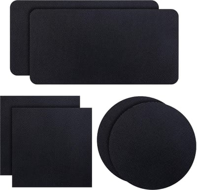 Dailygoods- Trampoline Patch Reparatieset - 6 Stuks - Zelfklevende Patches - Rechthoekig/Vierkant/Rond - Zwart Doek - Voor Reparatie van Gaten/Scheuren