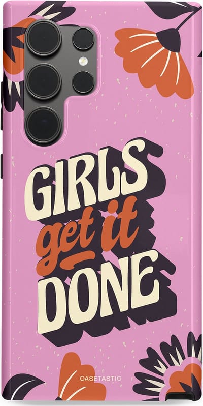 Casetastic hoesje geschikt voor Samsung Galaxy S24 Ultra - Dubbellaagse bescherming - Girls get it done - Fashion Case - Lila Donkergrijs Terracotta