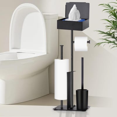 Unyqoos ® Stijlvolle Vrijstaande Toiletpapierhouder met Opbergvak en Borstel in Modern Design voor Elke Badkamer