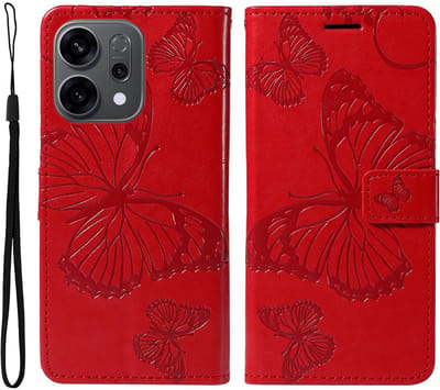 Coverup Hoesje - Geschikt voor OPPO Reno14 / F / FS Hoesje - Coverup Vlinders Book Case - Rood