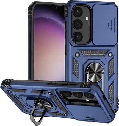 Coverup Hoesje - Geschikt voor Samsung Galaxy S25 Hoesje - Coverup Armor Ring Kickstand Back Cover met Camera Shield - Blauw