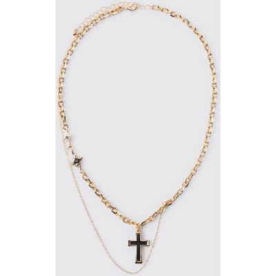 Goudkleurige Gelaagde Gothic Cross Ketting | Gold