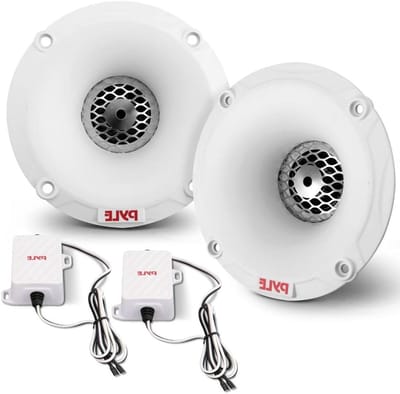 KIT SET FOR PLMRTW25W 1 Navy Kit with 2 Tweeters with Detachable Horns and 2 Crossovers, 60 Watt Rms and 120 Watt Max, 4 Ohm, Waterproof, for Boat, Sea, White Color, 1 Kit