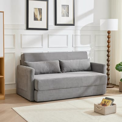 DESMIU Slaapbank 165 x 92 x 82 cm - 2-in-1 Opvouwbare 2-Zits Met Lendenkussens En Tijdschrifttassen - Voor Woonkamer En Logeerkamer - Cordstof Grijs