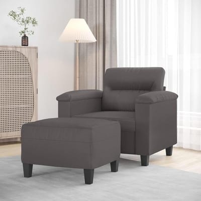Fauteuil met Poef - Relaxstoel Luie Stoel - Ontspannen Lezen - Zachte Vering - 60 cm Zitting - Grijs