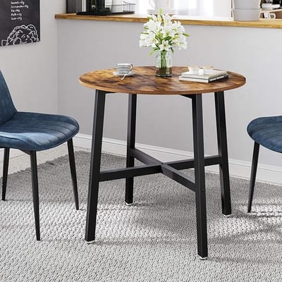 Parya Home Eettafel, ronde keukentafel, voor woonkamer, kantoor, 80 x 75 cm (diameter x hoogte), industriële stijl, rustiek bruin en zwart