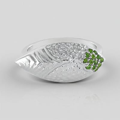 Cavill - Zilveren Ring - 925 Sterling Zilver Geplatineerd - 13 Ronde Russische Diopsied 0 139 ct - Moderne Gehamerde Ring met Groene Edelstenen