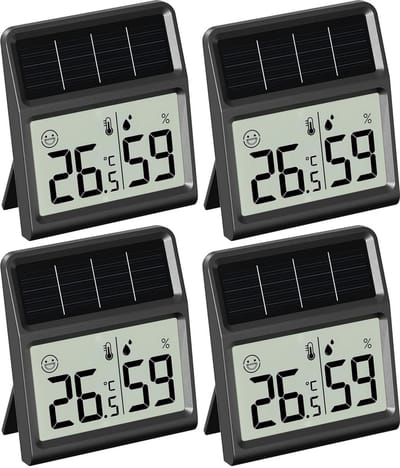Digitale Binnen- en Buiten Zonne-energie Thermometer en Hygrometer Zwart 4 stuks