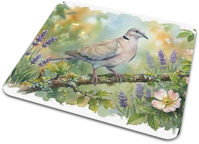 Muismat "Aquarel Series" Turkse Tortel Tuinvogels Natuur Kunst Relatiegeschenk Cadeau voor haar: Vrouw, Vriendin & Collega Botanische Print Lavendel Rozen Bureau Accessoires Thuiswerken Laptop PC Gaming Muismatje - Werkplek Kantoor Artikelen