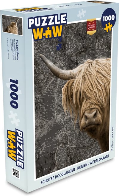 Puzzel Schotse hooglander - Koeien - Wereldkaart - Legpuzzel - Puzzel 1000 stukjes volwassenen